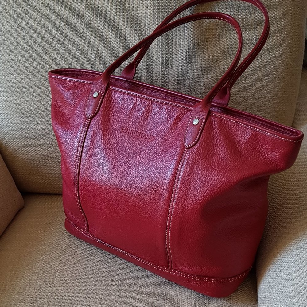 Longchamp Red Leather Tote Bag